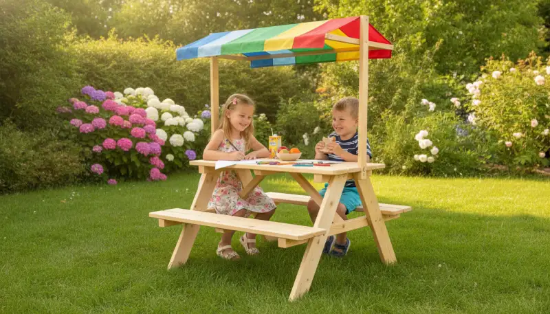 Kinder-Picknicktisch: Schatten und Spielspaß