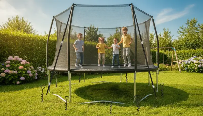 Sicherer Stand: Trampolin Sturmsicherung